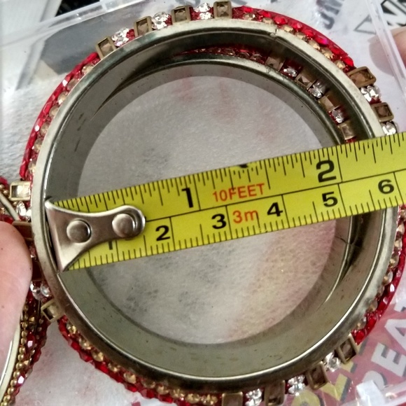 3pc Hyderabad India Stone Bangles Red Brown White - Picture 4 of 4